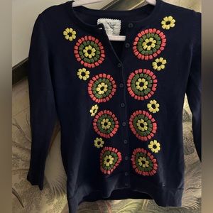 Tabitha Navy Cardigan with Yellow, Green and Coral Floral Embroidery